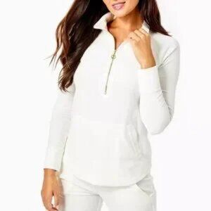 Women Lilly Pulitzer White Gold 1/2 Zip (Item-51) Velour Pullover Popover Top XL